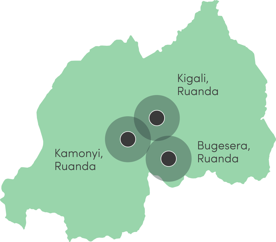 Ruanda Karte mit hervorgehoben Regionen