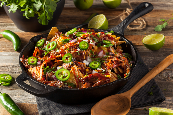 Cooking With Cast Iron Skillet For Delicious Homemade Barbecue Pulled Pork BBQ Nachos
