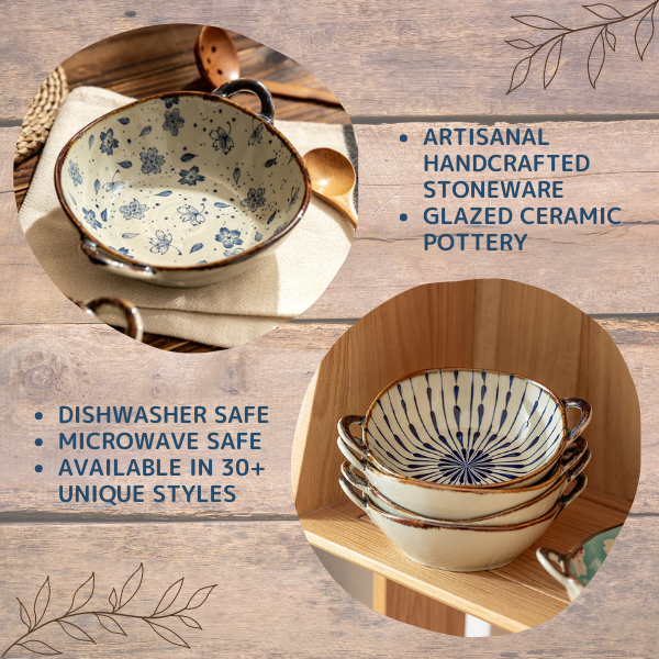 Modern Farmhouse Style Irregular Shape Ceramic Bowls With Handles