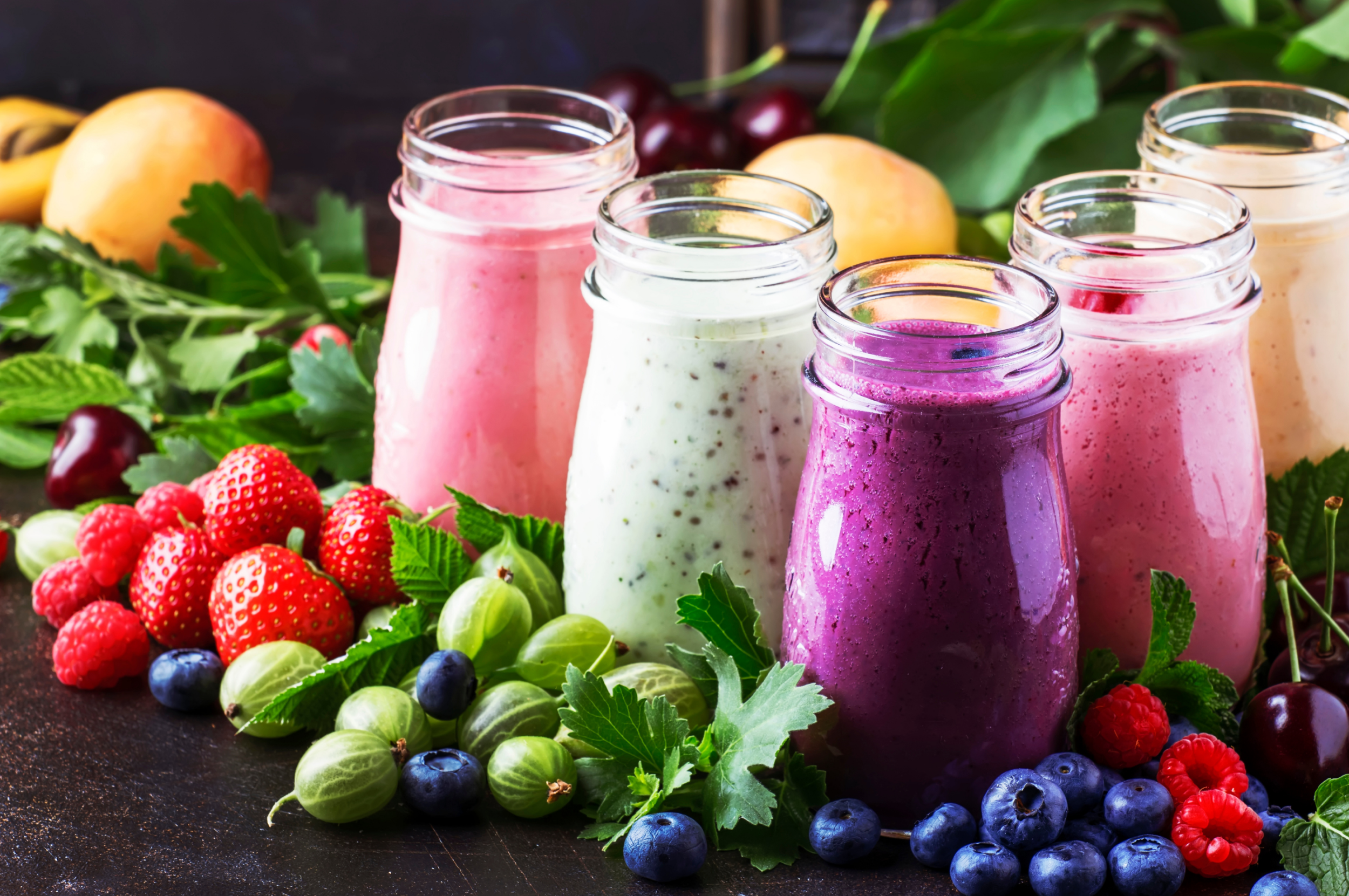 Healthy Naturally Colorful Smoothies With Fresh Fruits And Berries