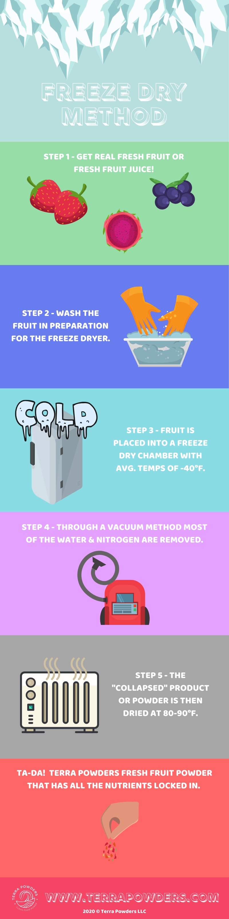 Freeze Dry Method Process Infographic By Terra Powders