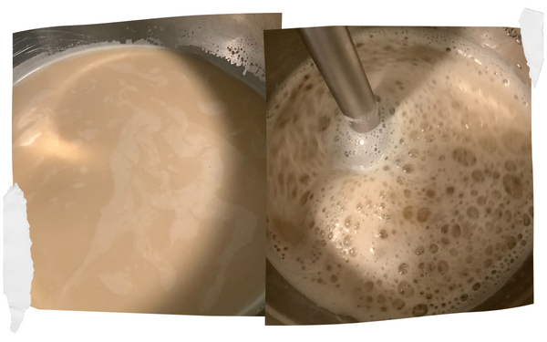 Making A Lavender London Fog Latte Using An Immersion Blender For Frothing Tea Foam