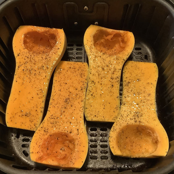 Halved Organic Butternut Squashes In Air Fryer