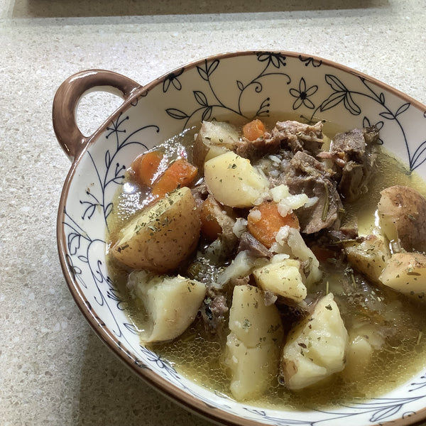 Terra Powders Cozy Crockpot Beef Stew With Rustic Cut Vegetables Served In Modern Farmhouse Style Bowl