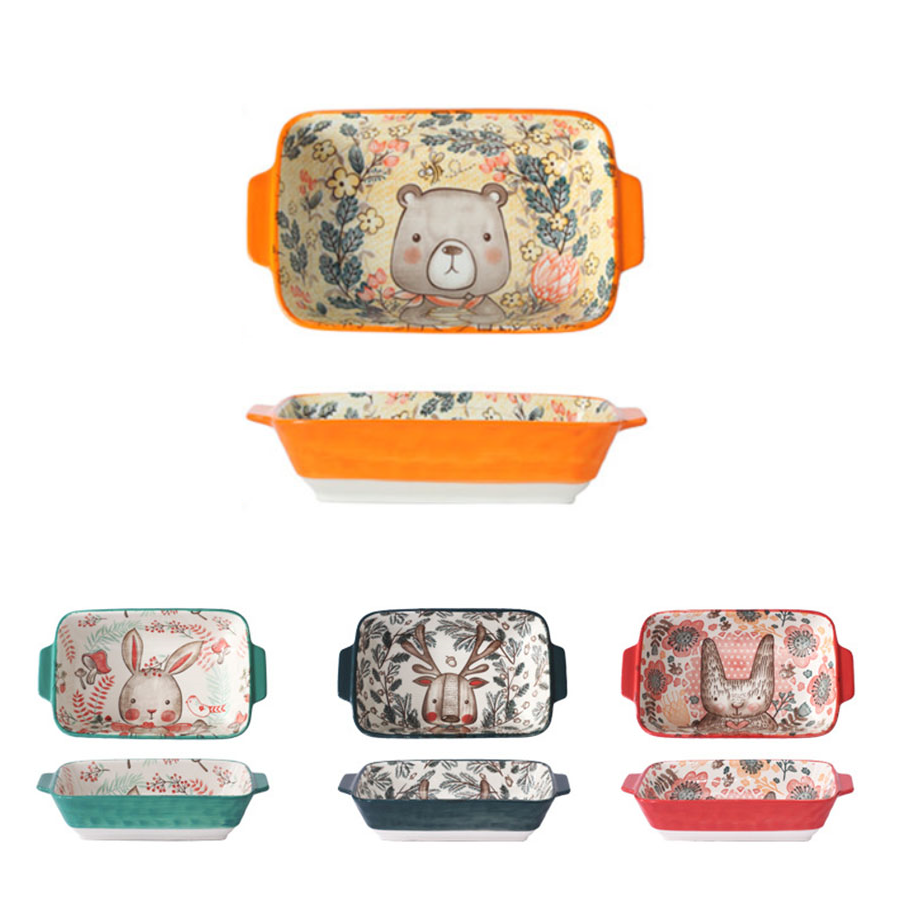 Gypsy Home Style Ceramic Square Baking Pans With Handle