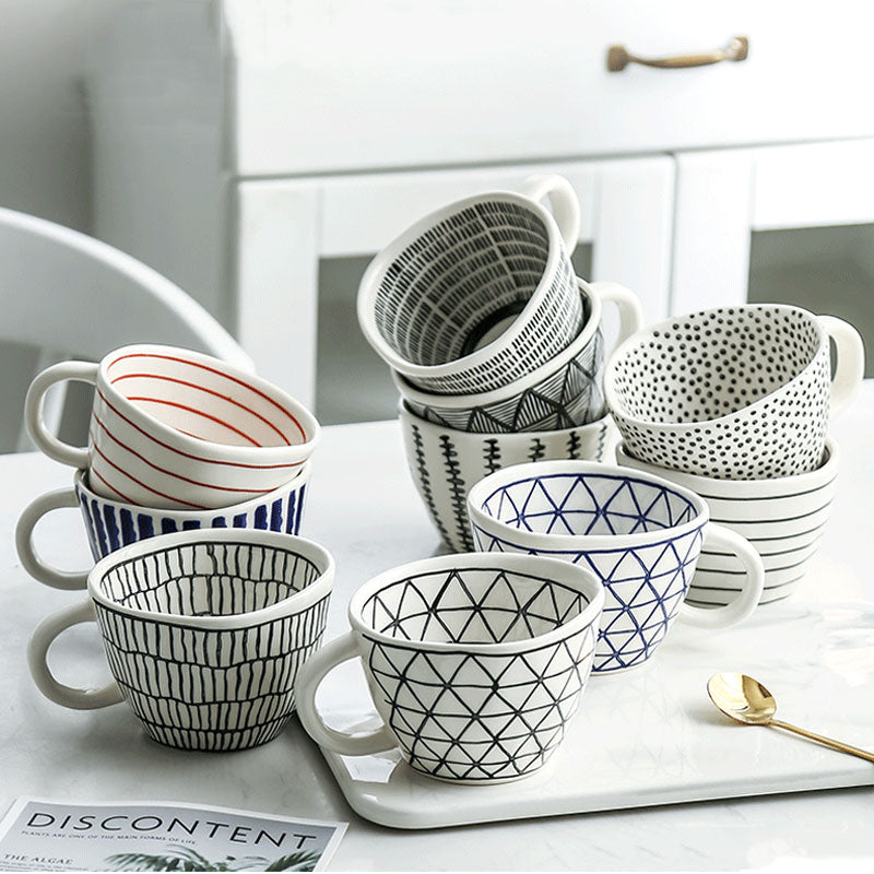 Nordic Creative Geometric Ceramic Mugs With Gold Handle – TheWokeNest