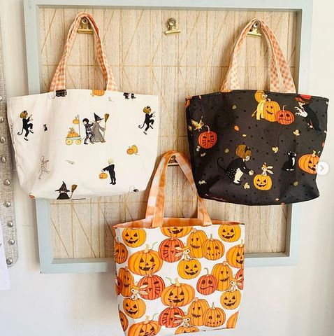 3 halloween bags in belle and boo fabric