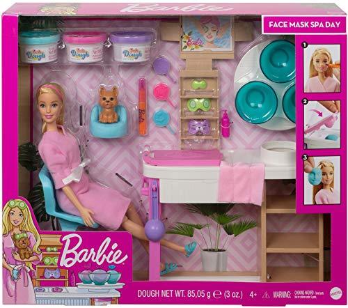 Barbie Face Mask Spa Day Playset with Blonde Barbie Doll, Puppy, 3 Tubs of Barbie Dough and 10+ Accessories to Create and Remove Face Blemishes on Doll, Gift for Kids 3 to 7 Years Old - sctoyswholesale