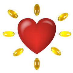 Heart with soft gels surrounding it to signify omega-3 benefits to the heart