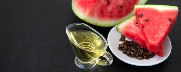 watermelon slices and seeds with oil