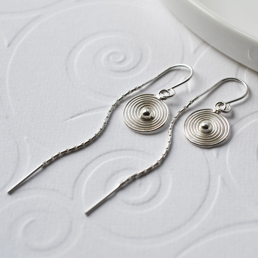 Silver Spiral Pull Through Chain Earrings | Martha Jackson Jewellery