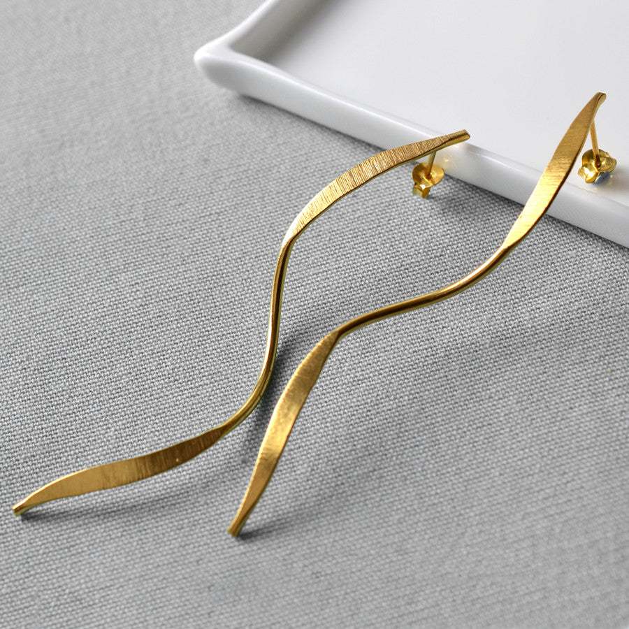 Gold Vermeil Elongated Ribbon Earrings | Martha Jackson Jewellery