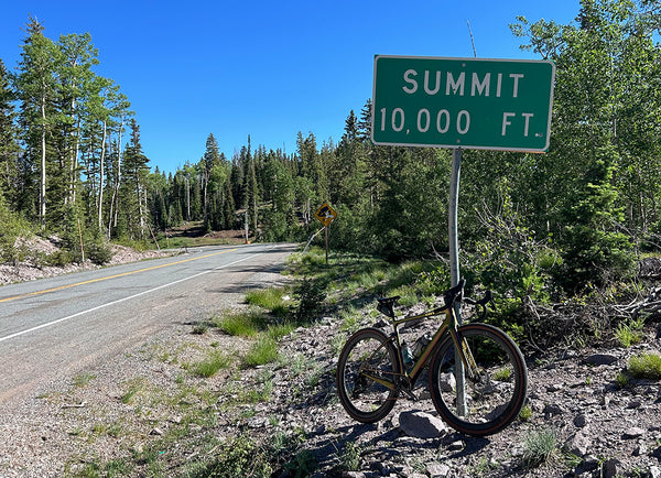 a bicycle at the summit of a ride