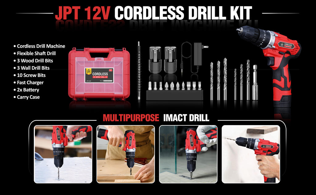 Shop now for the multitasking JPT impact Cordless Drill Machine with premium accessories. This drill offers 18+3 torque, 1800rpm and much more at the best price.