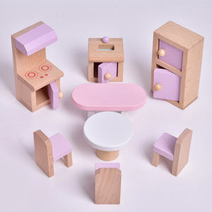 Wooden Dollhouse with Furniture