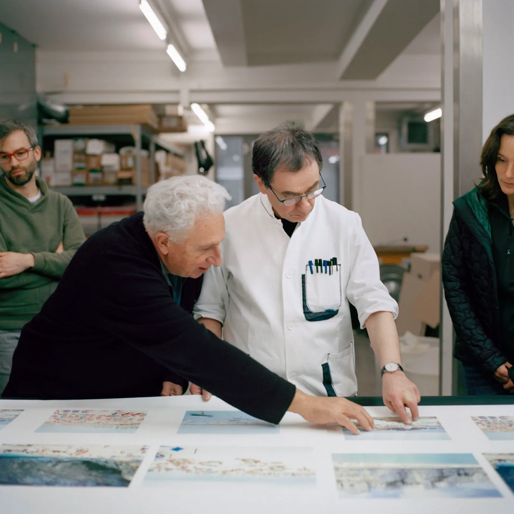 Steidl (pictured here with the Italian photographer Massimo Vitali) is engaged in an effort to print and catalogue work that might otherwise not be available, and to use advanced industrial means to distribute it widely. It is a Gutenberg-like goal, with the history of photography substituting for the word of God.Photograph by Mark Peckmezian for The New Yorker