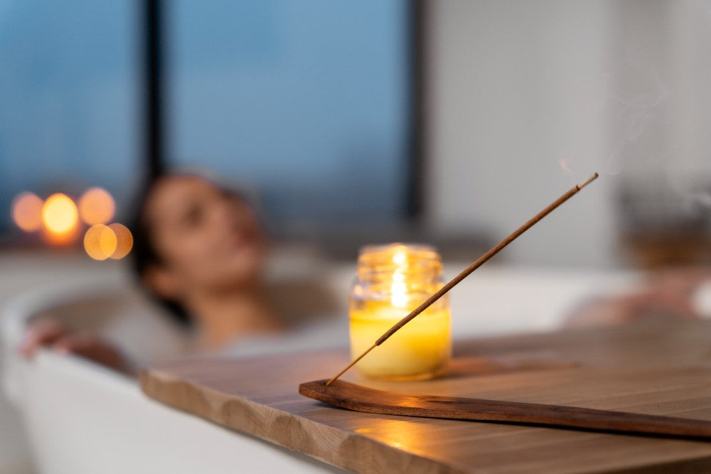 incense used by woman relax during bath