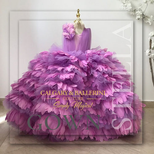 Purple Feather Dress  |   Stella  |  Couture Feather Dress