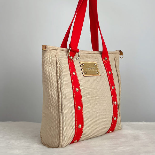 Louis Vuitton, Bags, Authentic Louis Vuitton Antigua Cabas Pm Hand Bag  White Brown