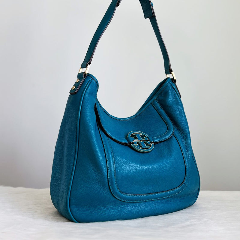 Tory Burch Turquoise Leather Signature Logo Shoulder Bag – Luxury Trade