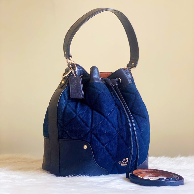 Coach Denim & Leather Drawstring Bucket 2 Way Shoulder Bag – Luxury Trade
