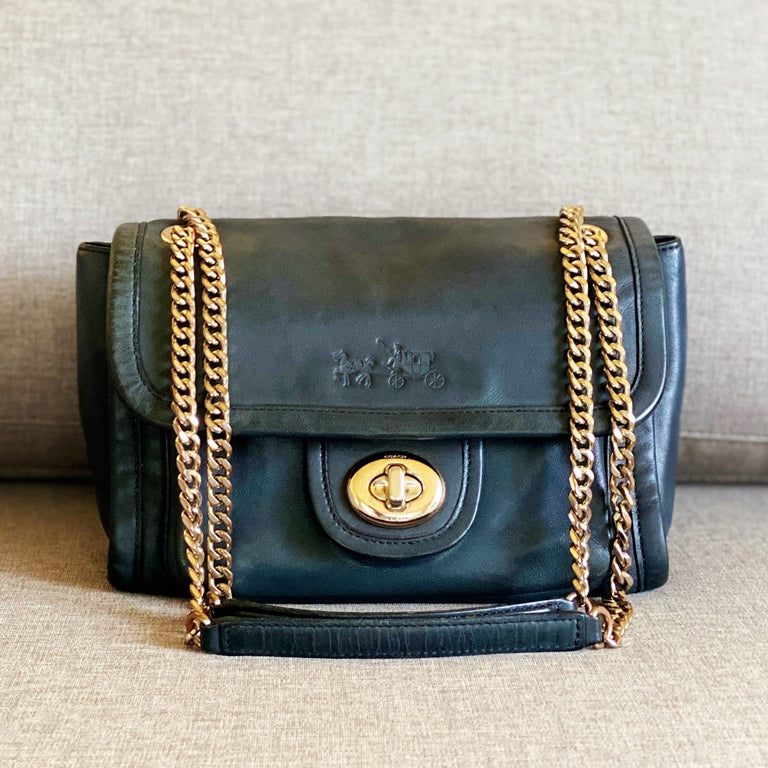 Coach Classic Black Leather Gold Chain 2 Way Shoulder Bag – Luxury Trade