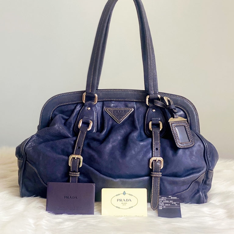 Prada Navy Blue Leather Buckle Detail Shoulder Bag – Luxury Trade