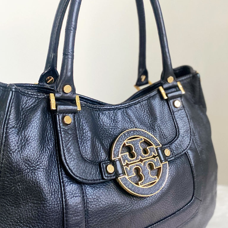 Tory Burch Black Leather Front Logo Flap 2 Way Shoulder Bag – Luxury Trade