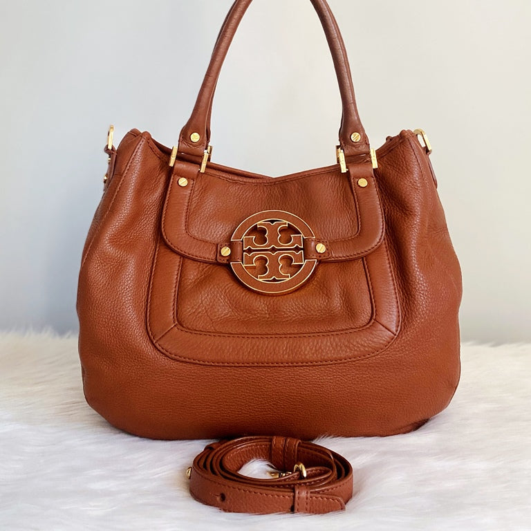 Tory Burch Caramel Leather Front Logo Flap 2 Way Shoulder Bag – Luxury Trade