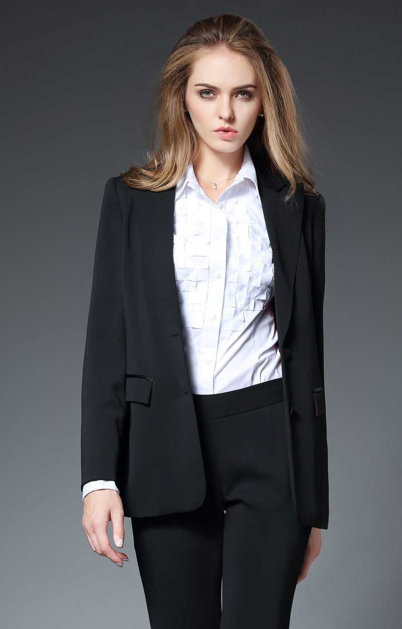 Emma Black Peak Lapel Jacket with Silk Lining – Tux Couture