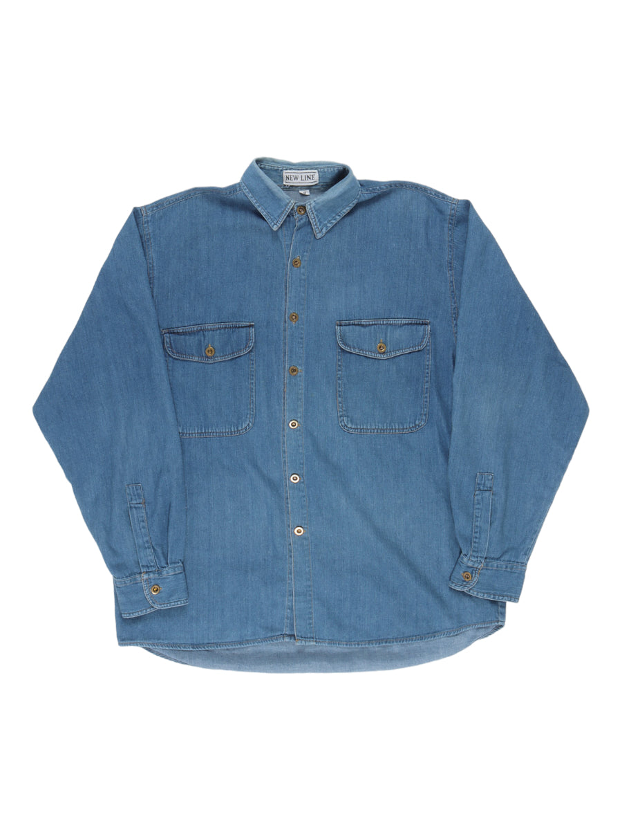 Vintage Long Sleeve Denim Shirt Size Medium in Blue | Glass Onion