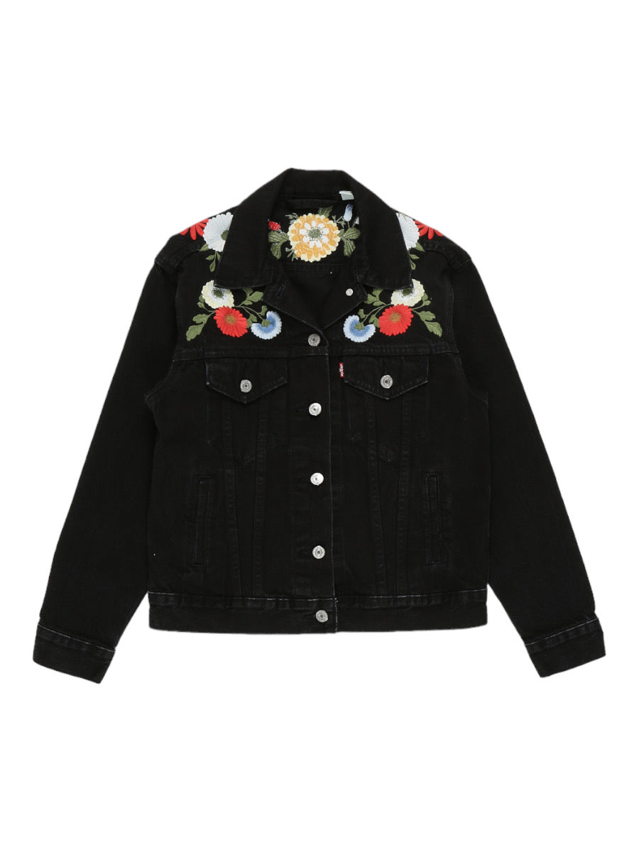 Vintage Flower Embroidered Type-III Trucker Jacket Size XS in Black | Glass  Onion