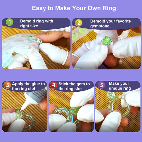 Make your unique and special ring with gemstone using our premium ResinJewel™ Ring Mold Set, which comes with 14 ring sizes and 14 different stylish gemstone molds ! Chane your ring, gemstone every day to pair with your outfit !