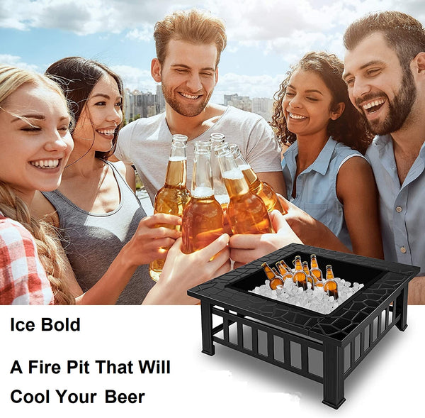 2-in-1 Large Fire Pit (32 Inches) - for outdoor BBQ and Ice Chest to cool the beer !