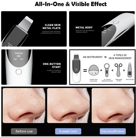 A series of pictures showing Smart Blackhead Remover device to clean the skin effectively.