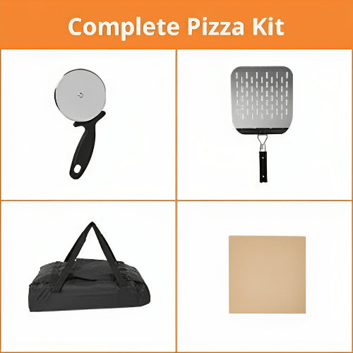 A complete pizza kit perfect for baking and grilling with a portable pizza oven.