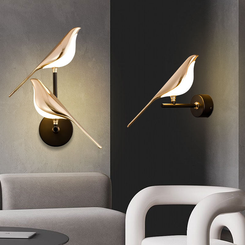 Elegant Bird Wall Light sconces emitting soft light mounted on a dual-tone wall, serving as a perfect accent piece in interior design.