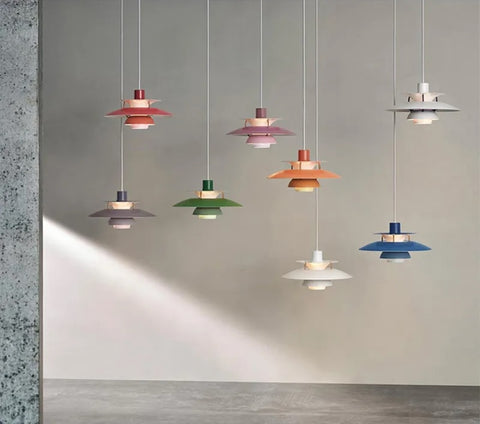 A group of stylish pendant lights hanging from the ceiling.