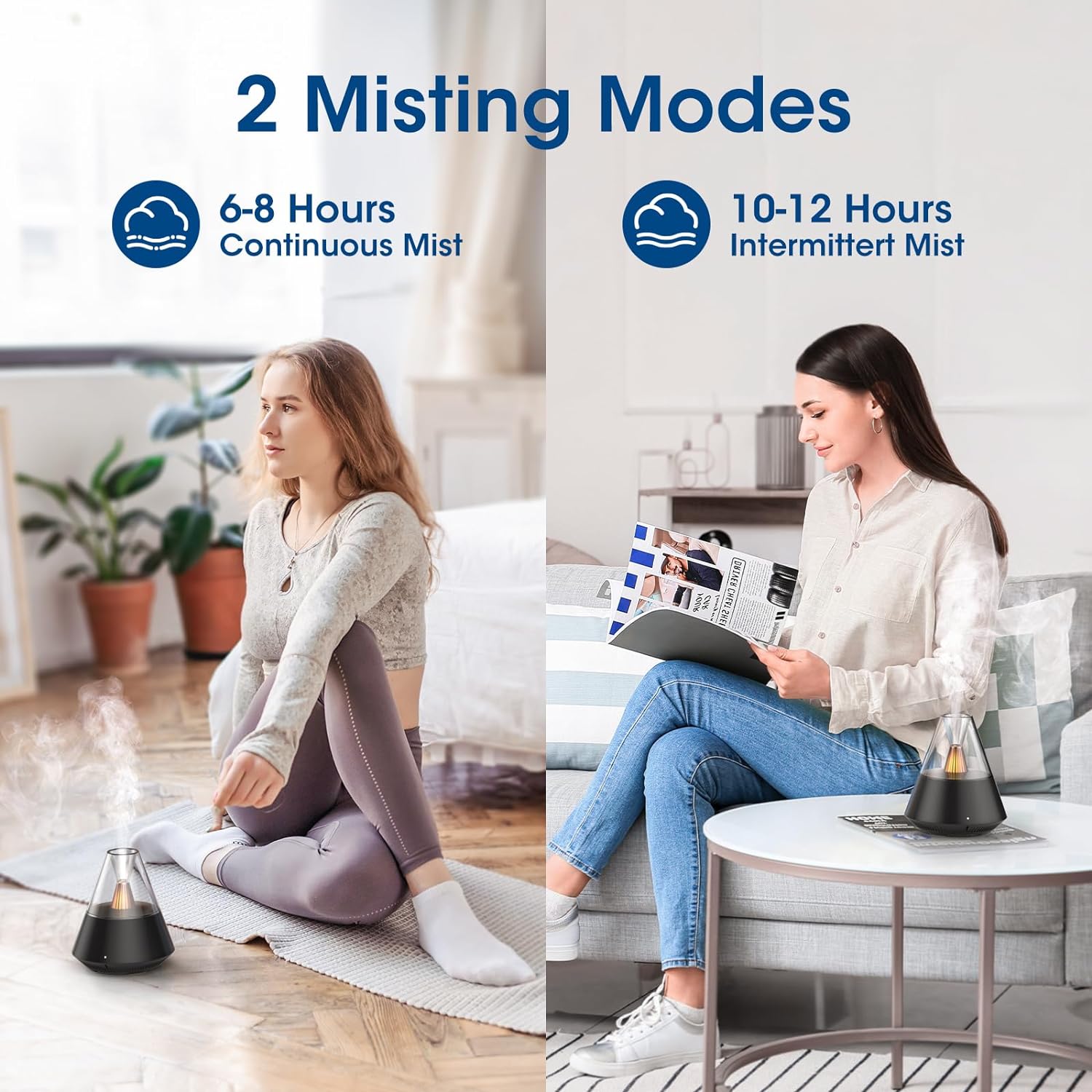 Two women enjoying the added ambiance and surveillance of an Essential Oil Diffuser SpyCam in their homes.