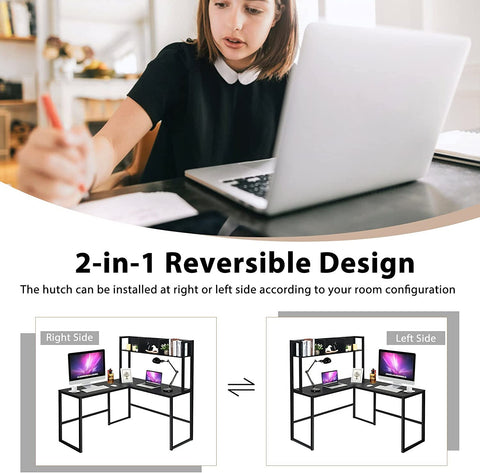 2-in-1 reversible design, hutch can be installed at left or right side