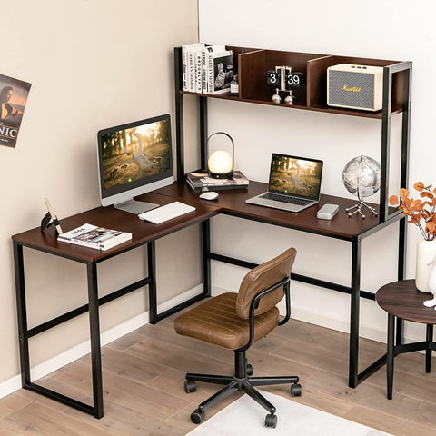 L Shaped Desk - Walnut Solid Wood Desk | Corner Desk | Desk With Hutch | Computer Desk | Walnut Desk | Desk