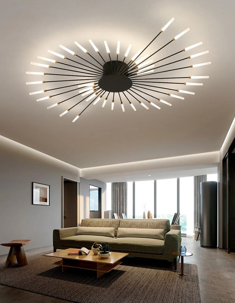 A modern living space with a Magic Wand Ceiling Light.