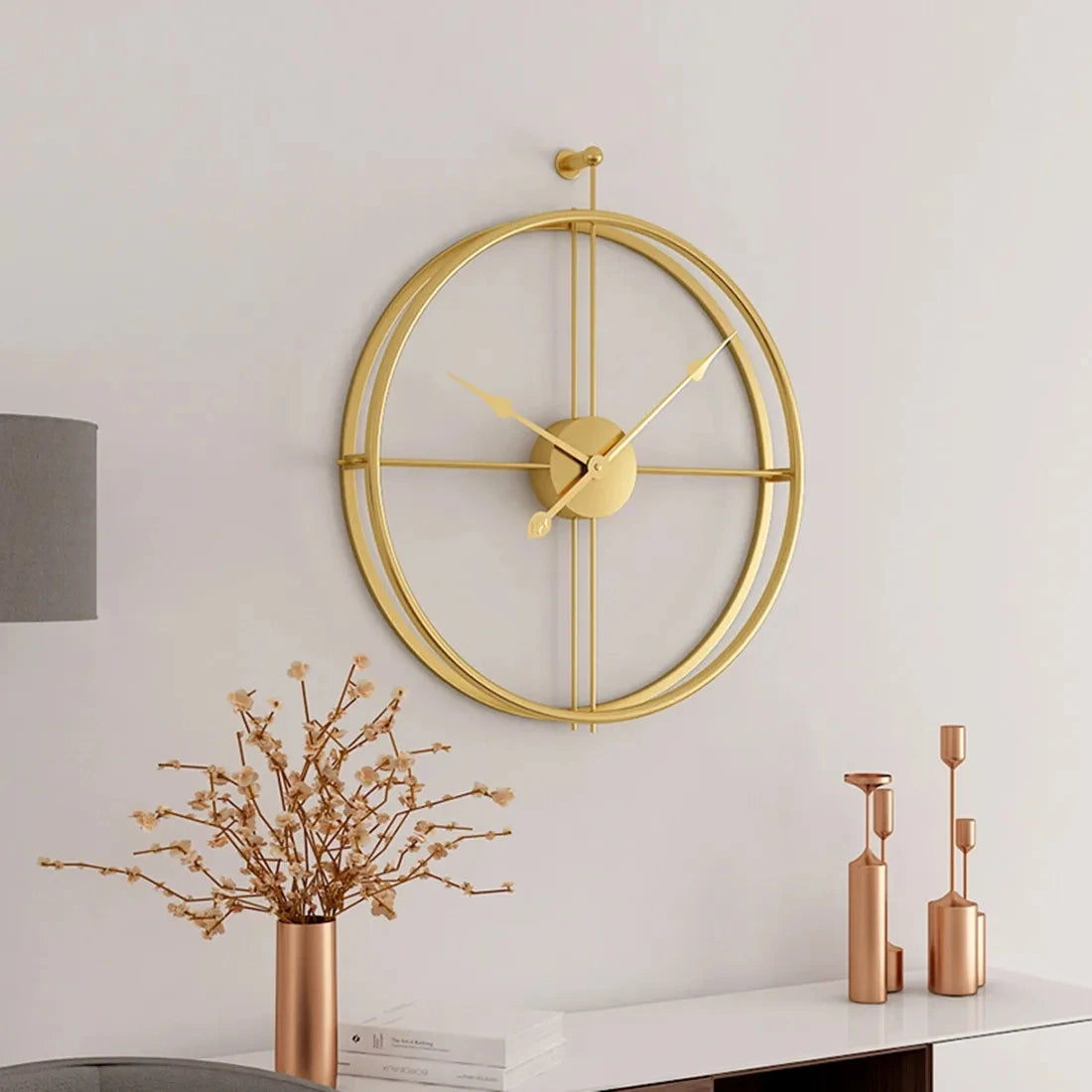 Modern golden Minimalist Ring Wall Clock with striking design in an interior setting.