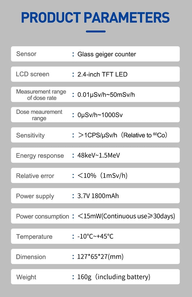 Product specification of A Nuclear Radiation Detector with User-Friendly Geiger Counter.