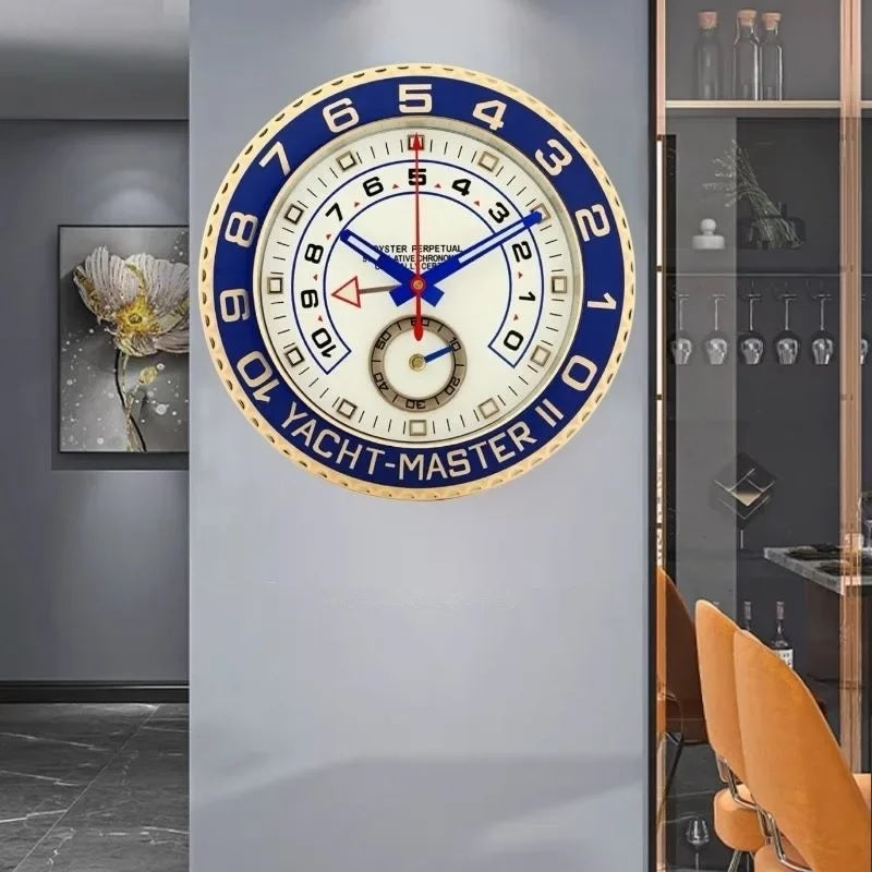 The Rolexia wall clock in a dining room elegantly combines timekeeping and art.