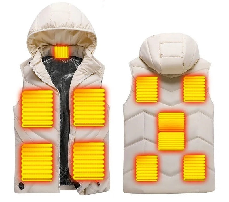 A USB powered heated vest with customizable heat settings.