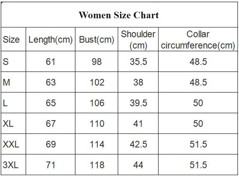 A chart showing the sizes of women heated vest