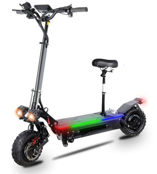 A lightweight and folding electric scooter with headlight, tail light and LED side lights