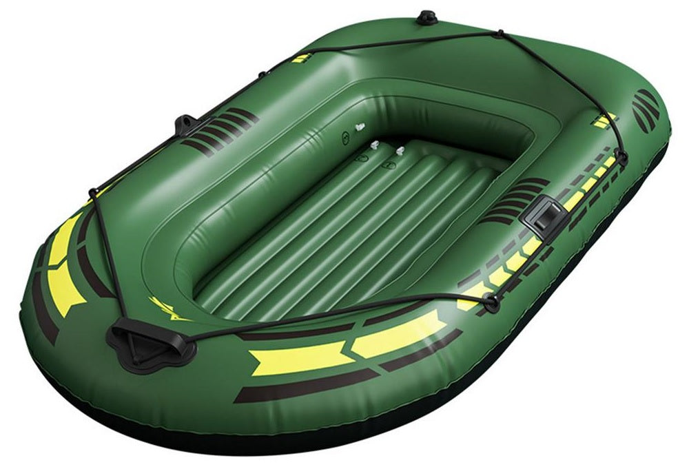 A versatile green inflatable raft or fishing boat