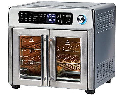 An electric toaster oven with two doors, capable of cooking and grilling.